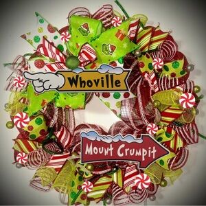 Grinch Christmas wreath XL 22 inch handmade grinch decorations Whoville